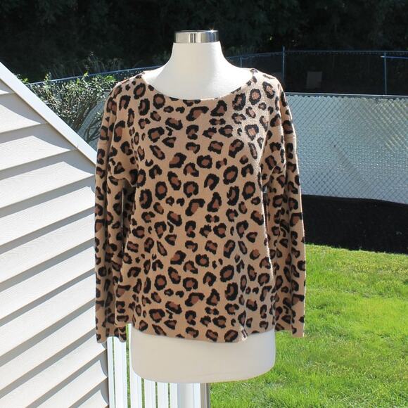 Tahari Women's Cropped Sweater Leopard Animal Print Tan Brown Black Size M - Picture 8 of 16